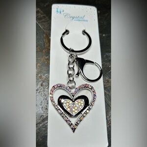 Silver & Clear Rhinestone Heart in a Heart, Keychain & Purse Charm. Gift Ready!